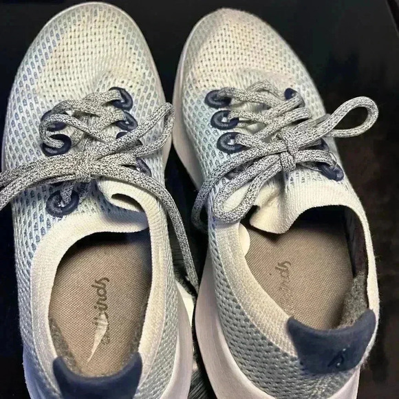 Allbirds Women's TD Tree Dasher Running Shoe Size 9  Sneaker White Blue Knit - Picture 8 of 9